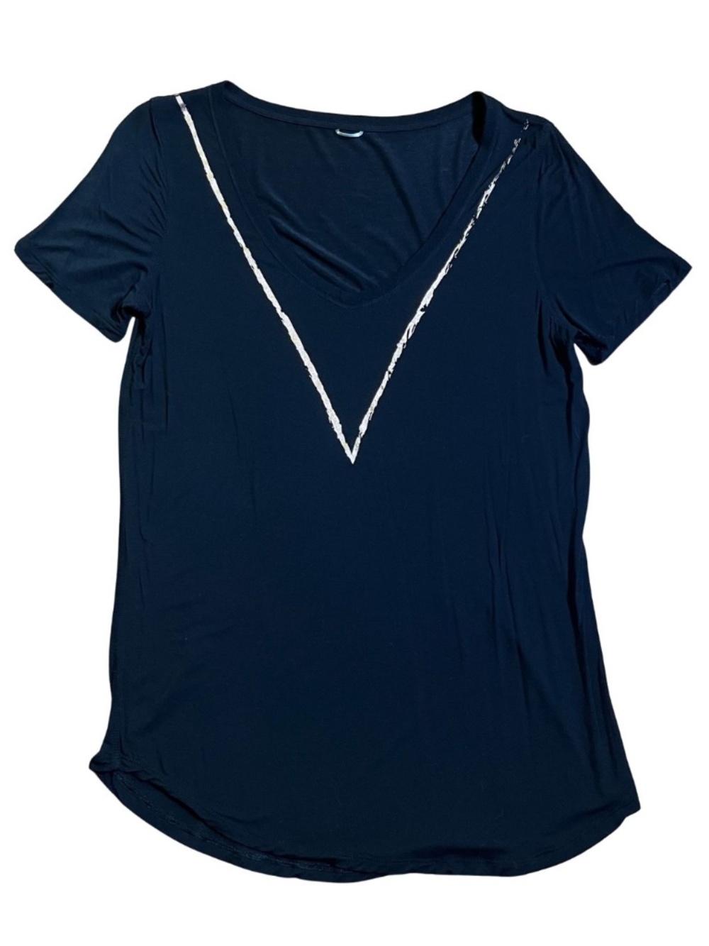 Kit and Ace Women's Black Loose Fit Short Sleeve Tee with Gold V Accent